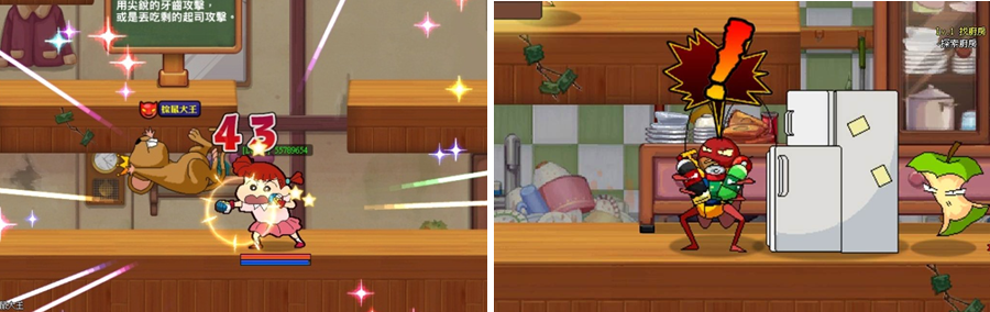 02 以拳擊戰勝對手的「妮妮」(左圖)、「松坂老師」的髒亂公寓(右圖)，皆以原創的人物設定設計遊戲內容