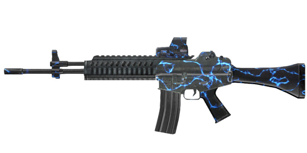 5_滿額永久槍「電光K2」，外觀設計採藍色閃電圖騰，霸氣外露。